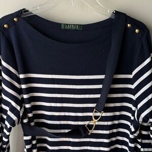 Lauren Ralph Lauren Navy and White Striped Long Sleeve midi dress